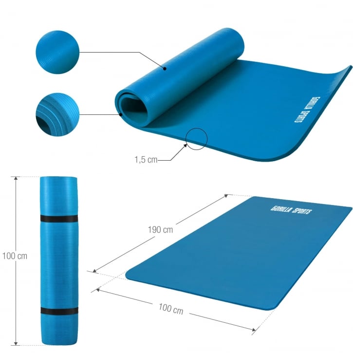 TRÆNINGSMÅTTE DELUXE YOGAMÅTTE - 190X60CM