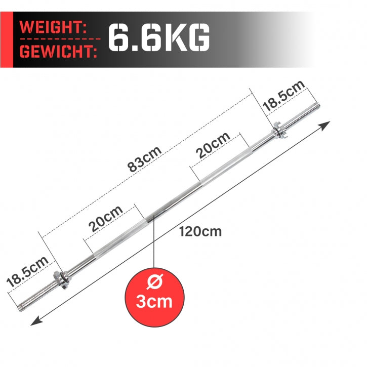 VÆGTSTANG PHYSIONICS 30MM - 120CM